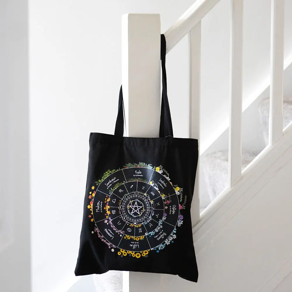 Geantă shopper din bumbac amestecat cu design Roata Anului