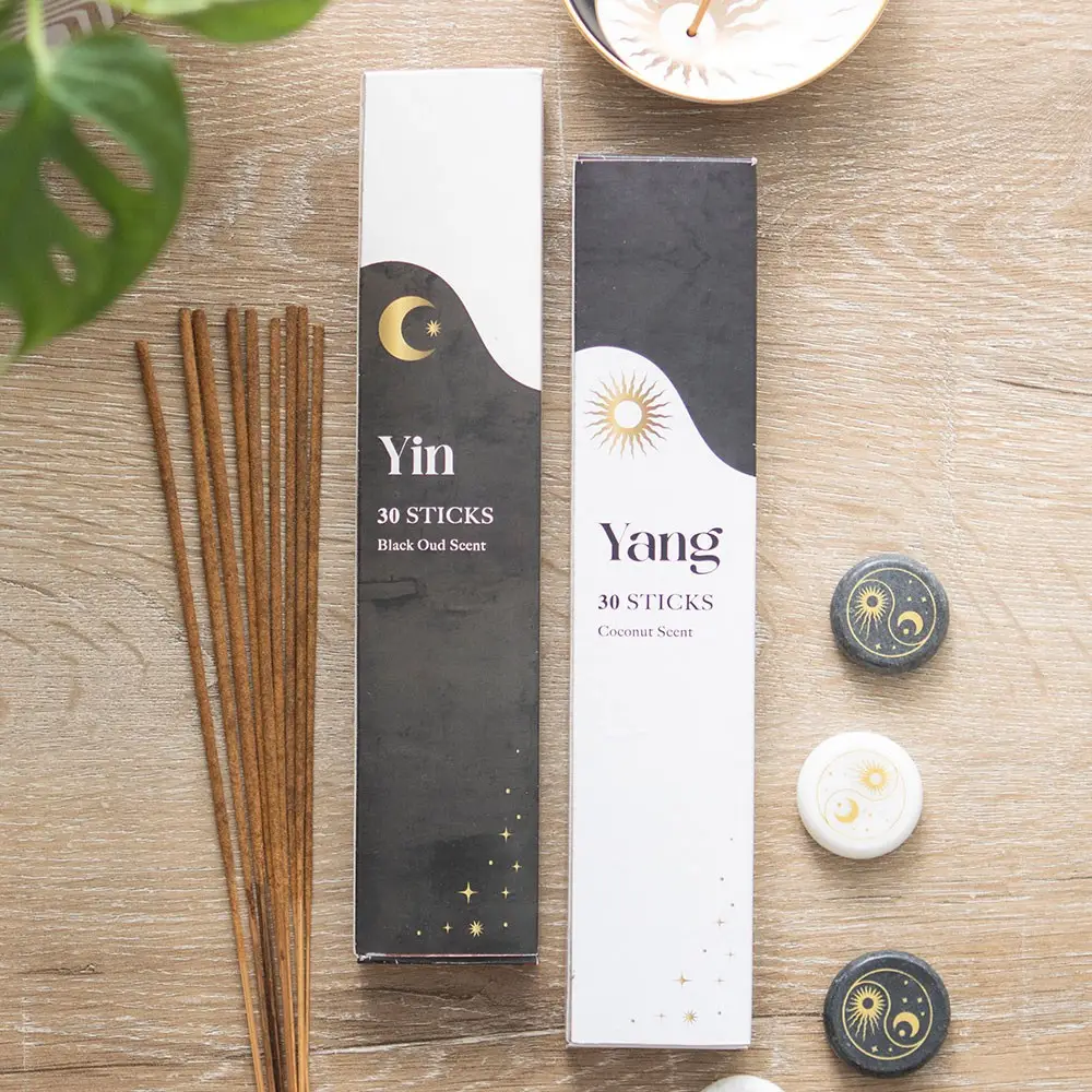 Set de două pachete bețișoare parfumate Yin și Yang cu arome de oud negru și nucă de cocos