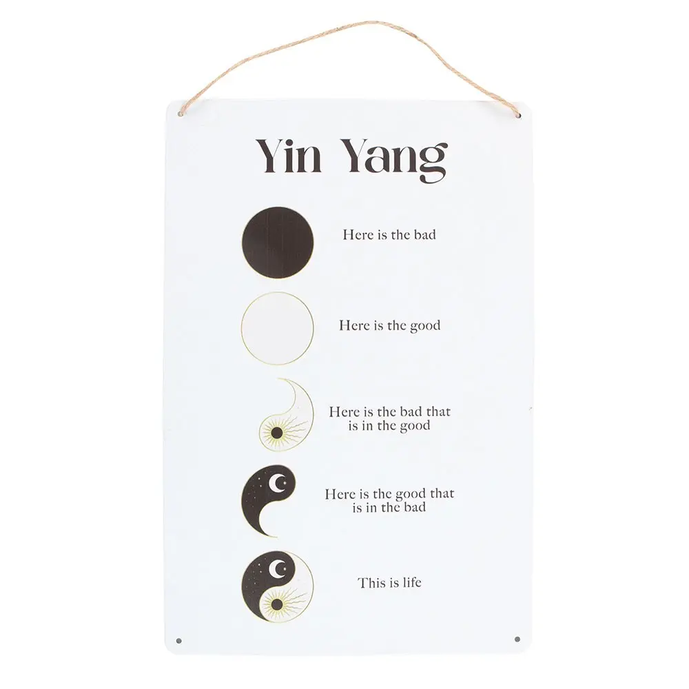 Plăcuță decorativă din metal cu design yin și yang, 30 cm