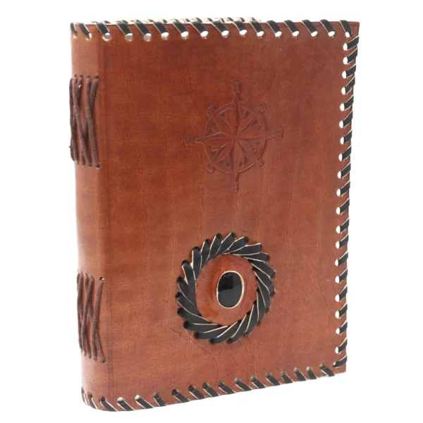 Agendă De Piele (17x12 cm) - Onix Negru și Busolă
