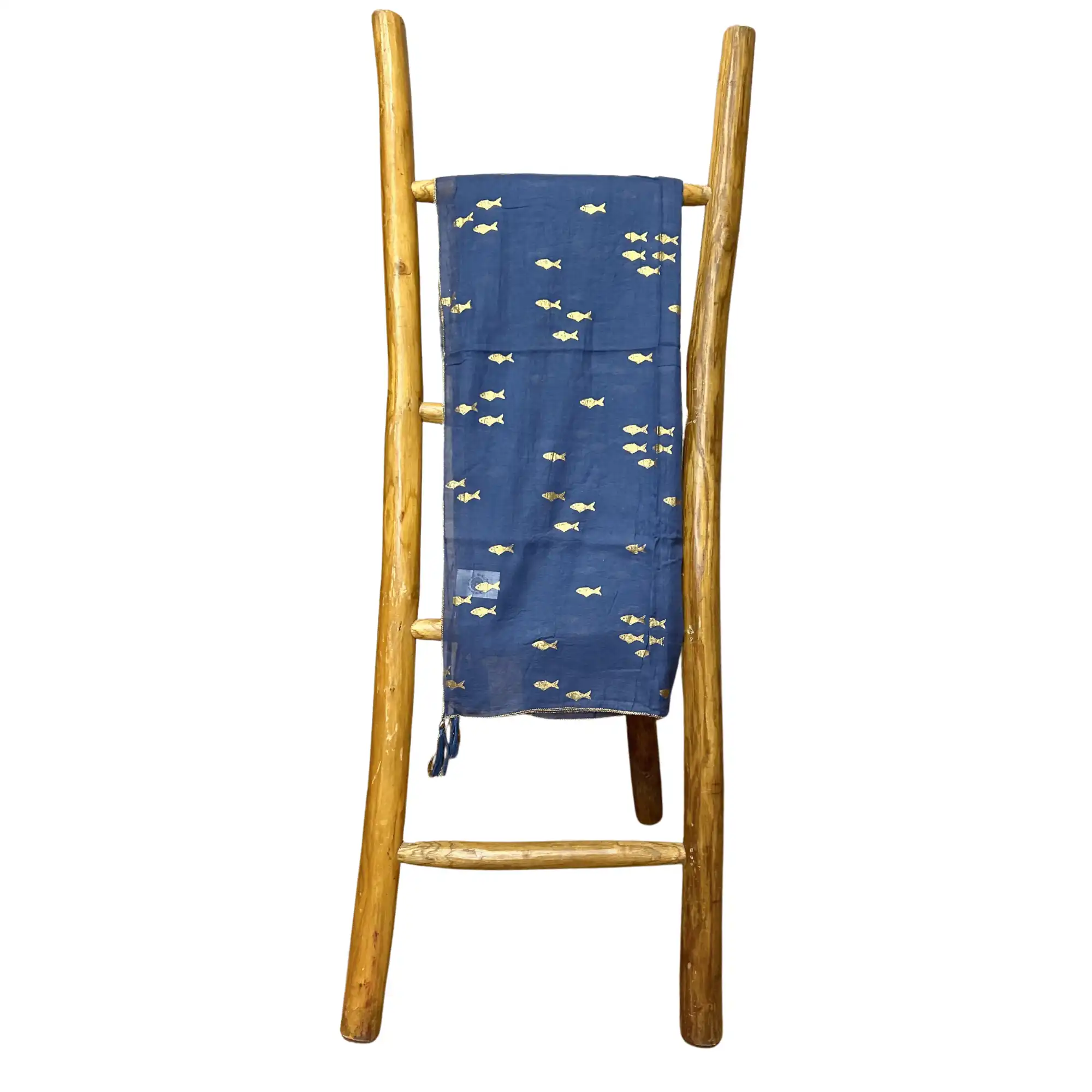 Sarong albastru închis și auriu cu design pește