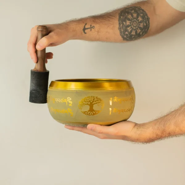 Bol Tibetan Mare din Aluminiu – Buddha și Arborele Vieții – Cupru (19 cm)