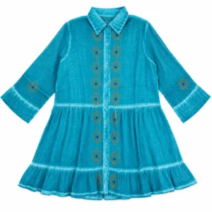(L-XL) Nomad Sari On the Med Collection - Rochie tunică - Turcoaz cu imprimeu bloc cu ochi de rău
