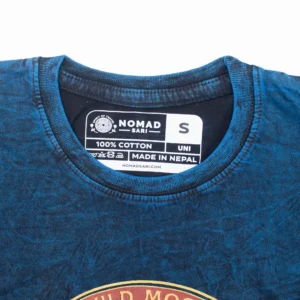 Tricou Nomad Sari din Bumbac cu Aspect Stonewashed – Rămâi Sălbatic, Copilul Lunii – Albastru – Mic