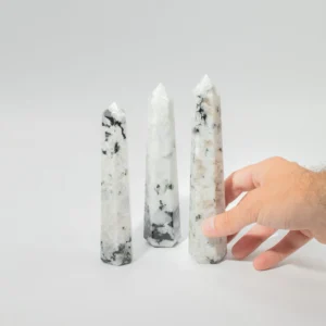 Piatră semiprețioasă - vârfuri de obeliscuri cu șase fețe, aproximativ 17 cm - Moonstone curcubeu
