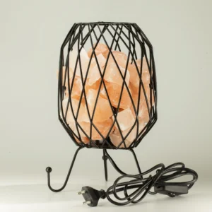 Lampă Industrială cu Structură Metalică Decorativă – Bucăți de Sare Roz de Himalaya - Ștecher EU