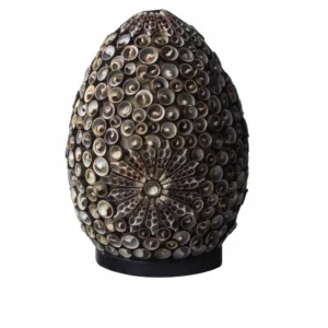 Lampă Boho din Scoici – Ovală, Twist, Maro Ciocolatiu – 20 cm