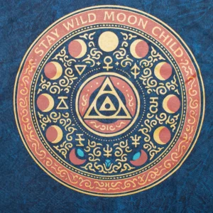 Nomad Sari tricou din bumbac stonewashed - Rămâi sălbatic, copil al lunii - Albastru - Mărime medie