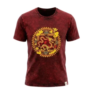 Tricou Nomad Sari din Bumbac cu Aspect Stonewashed – Mandala Dragonului – Vișiniu – Mic