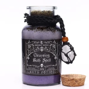 Sticlă cu sare de baie Ancient Witch pentru purificare cu pandantiv din cristal de stâncă