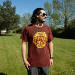 Nomad Sari tricou din bumbac stonewashed - Dragon Mandala - bordo - Medie