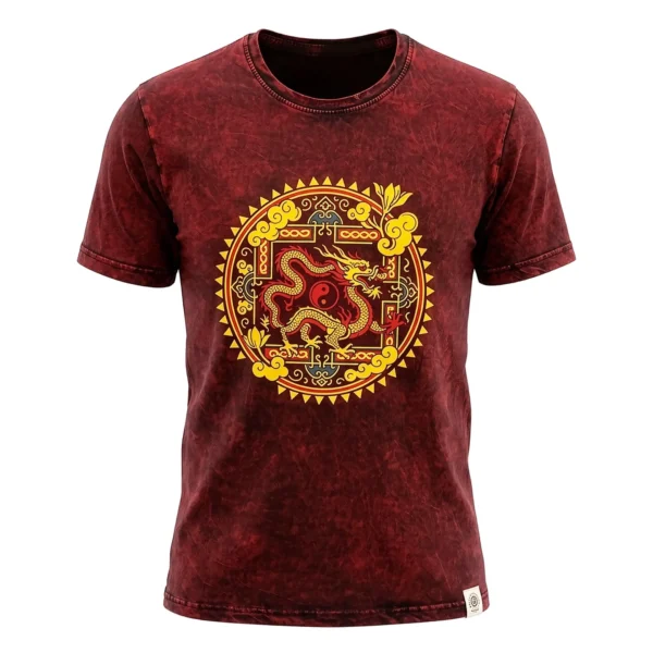 Nomad Sari tricou din bumbac lavat la piatră - Dragon Mandala - maroniu închis - Mare