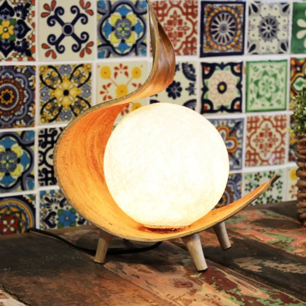 Lampă Naturală din Cocos – Spirală Ciocolatie
