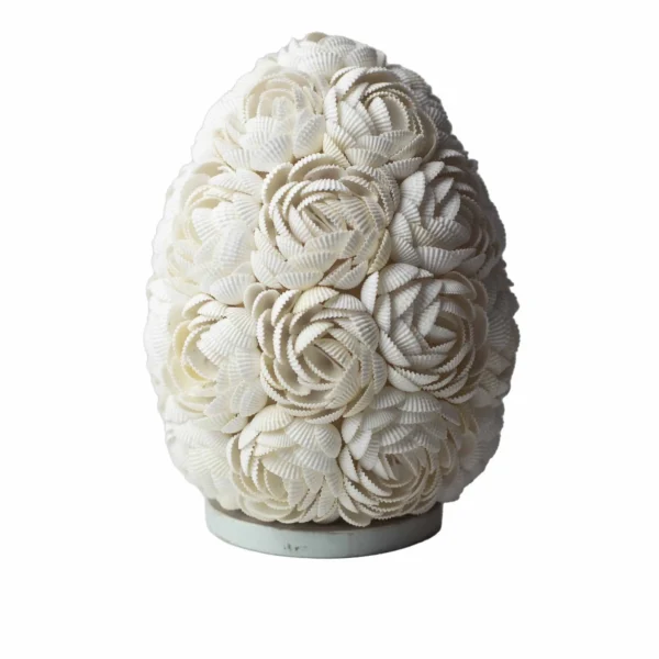 Lampă Boho din Scoici - Glob Oval Trandafir - 20cm
