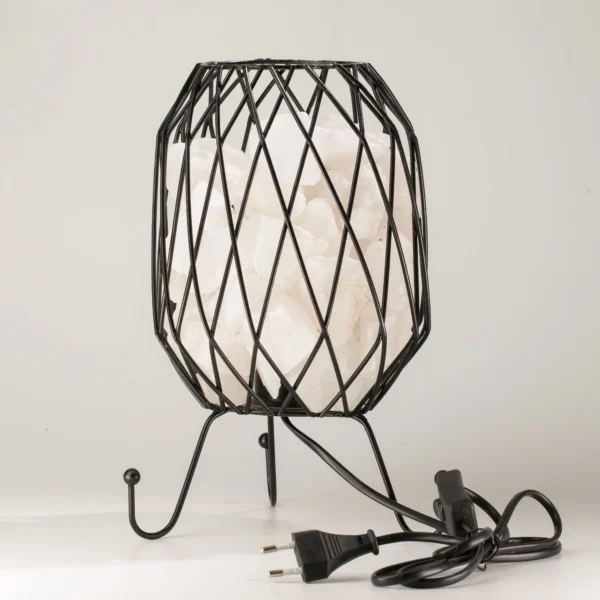 Lampă pentru Sare cu Structură Metalică Decorativă – Bucăți de Sare Albă - Ștecher EU