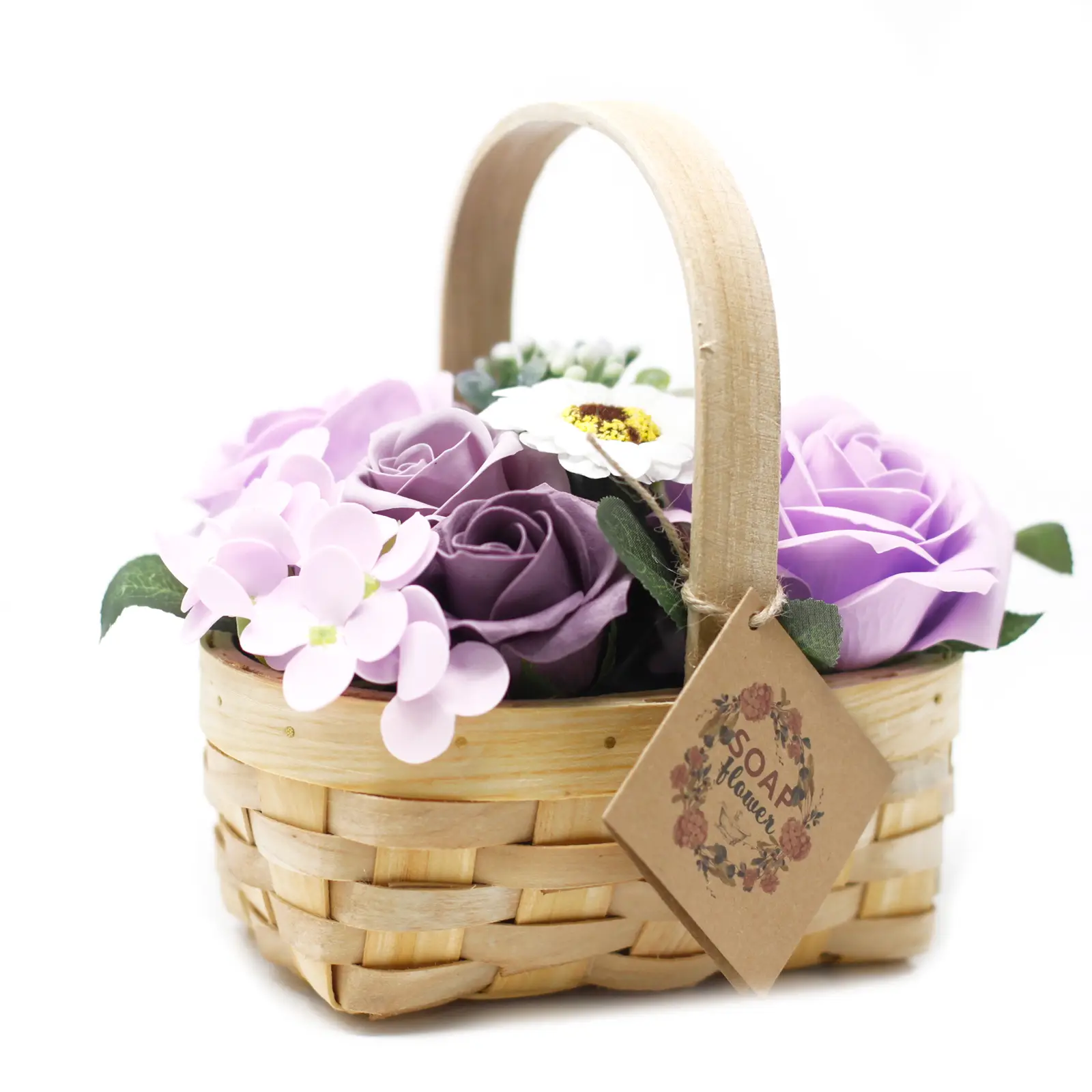 165006.jpeg Buchet de Săpun Mediu Violet în Coș de Răchită