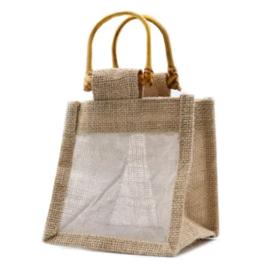 Geantă Cadou din Iută și Bumbac - 1 Fereastră - Organică