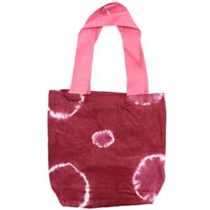 Geantă din Bumbac Natural Tye-Dye (8oz) - 38x42x12cm - Cercuri din Castan - Mânere Roz