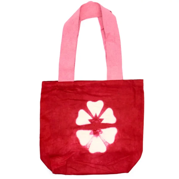 220525 Geantă din Bumbac Natural Tye-Dye (8oz) - 38x42x12cm - Floare de Castan - Mânere Roz