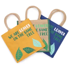 Genți de Iută cu Imprimeu - We are Leaves - Galben, Albastru și Natural