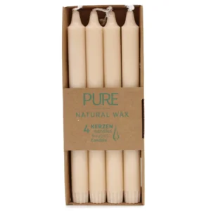 Set de 4 lumânări de masă crem din ceară naturală, 25 cm