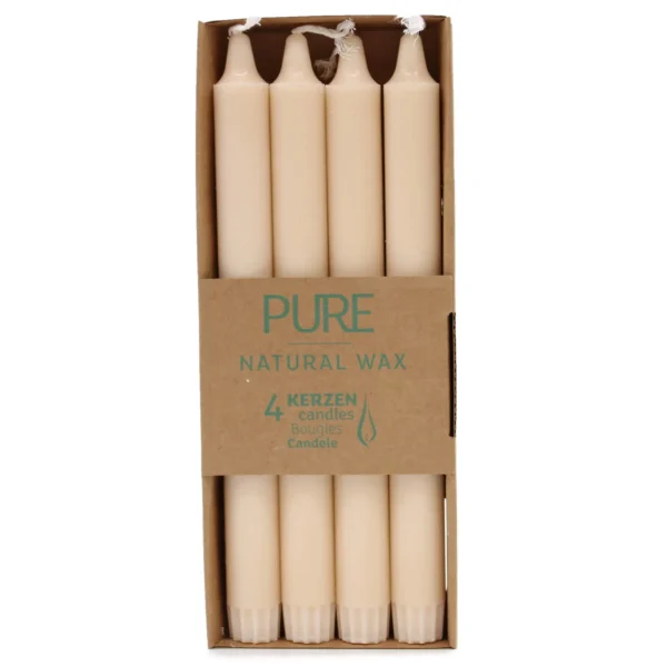 Set de 4 lumânări de masă crem din ceară naturală, 25 cm