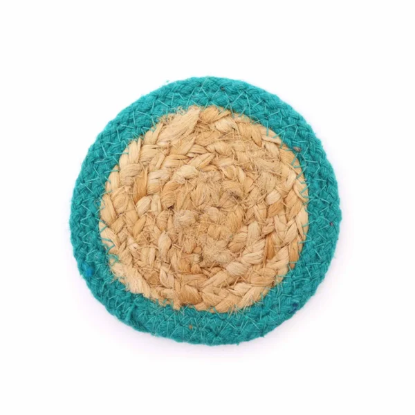 Șervet Natural - Iută și Bumbac 10cm (set de 4) - Bordură Turcoaz