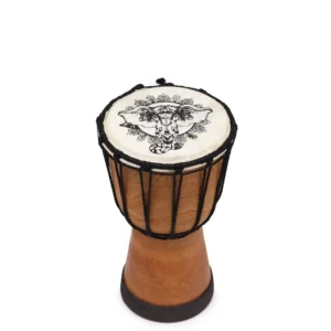 Tobă djembe realizată manual 20 cm cu motiv de elefant – bijuterie culturală