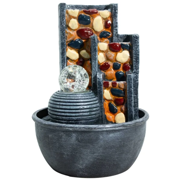 Fântână Arteziană de Masă – 19×19×28 cm – Pereți din Pietricele și Glob de Cristal
