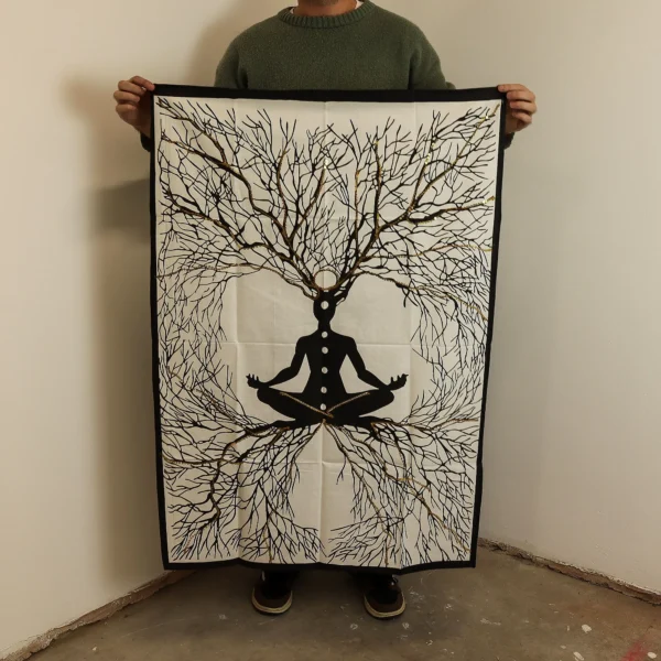 Artă de Perete din Bumbac (70x110cm) – Conexiunea Pământului prin Chakre