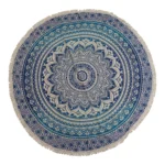 Artă Rotundă Mică Mandala din Bumbac (130cm) – Albastru Clasic