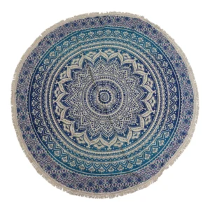 Artă Rotundă Mică Mandala din Bumbac (130cm) – Albastru Clasic