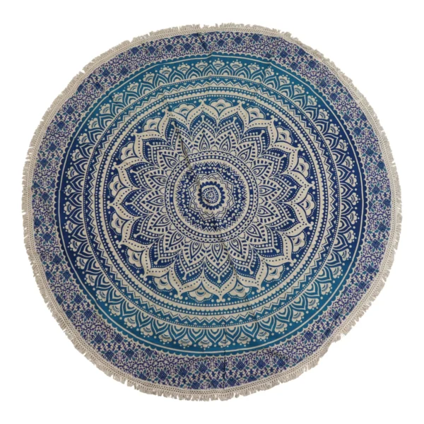 Artă Rotundă Mică Mandala din Bumbac (130cm) – Albastru Clasic