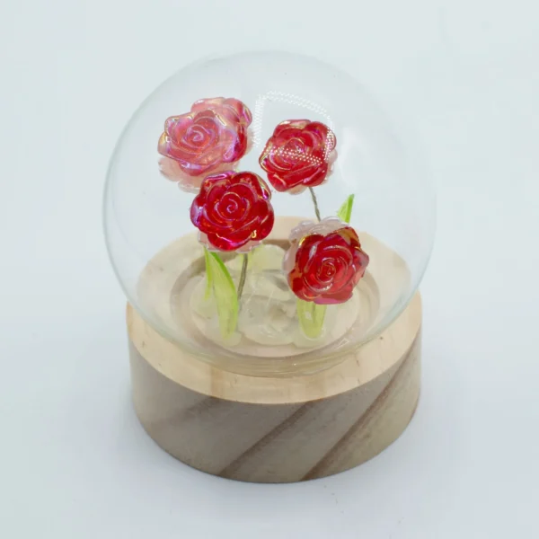 Cupolă Luminoasă Florală – 5 Trandafiri Roșii – LED Baterie